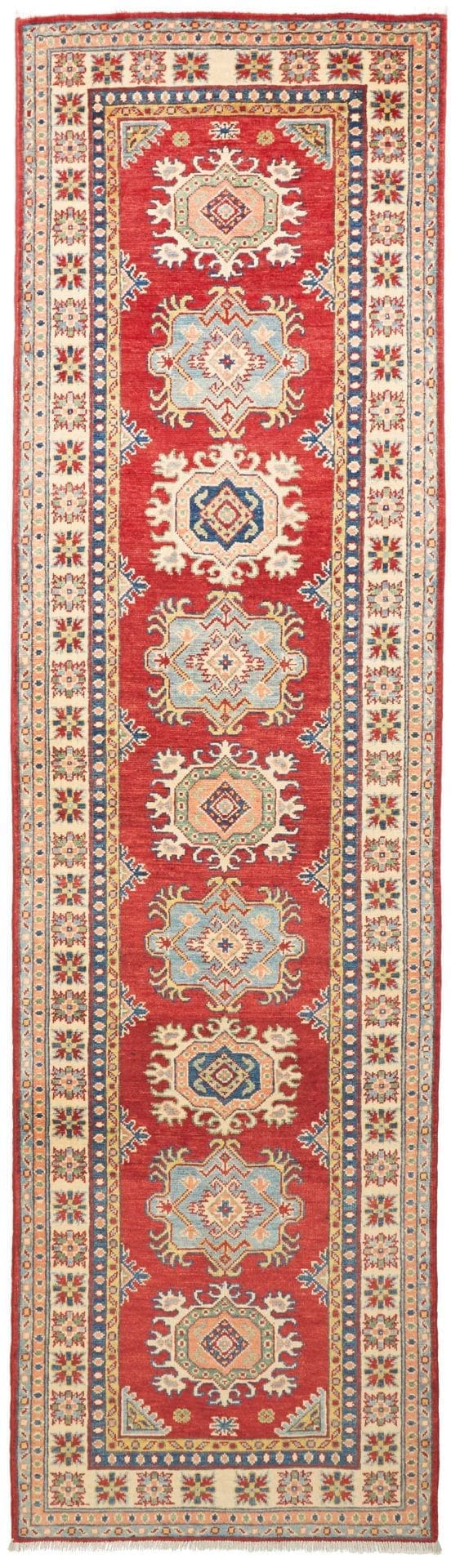 Kazak Teppich 85 x 298cm, geometrische Muster, handgeknüpft