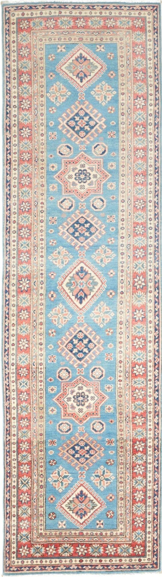 Kazak Teppich 85 x 299cm, geometrisches Muster, handgeknüpft