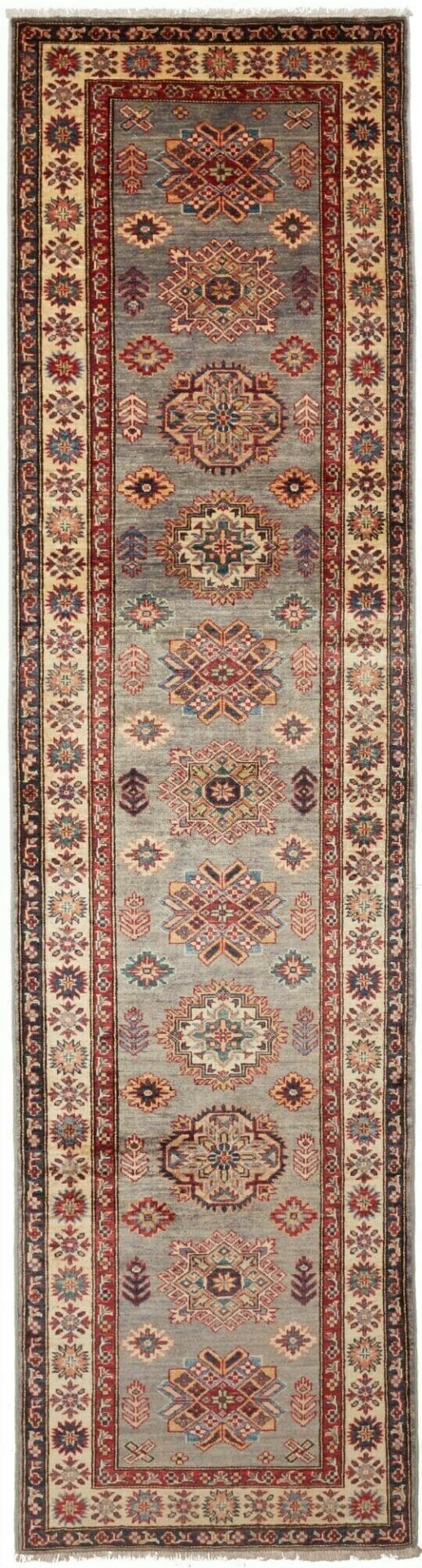 Kazak Teppich 85 x 313cm, geometrisches Muster, handgeknüpft