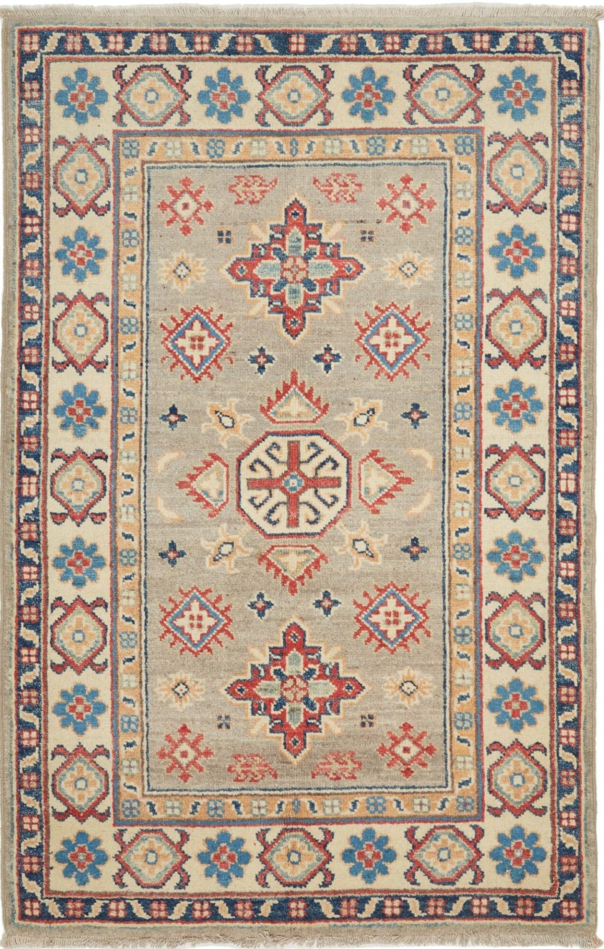 Kazak Teppich 86 x 125 cm mit geometrischem Muster, handgeknüpft