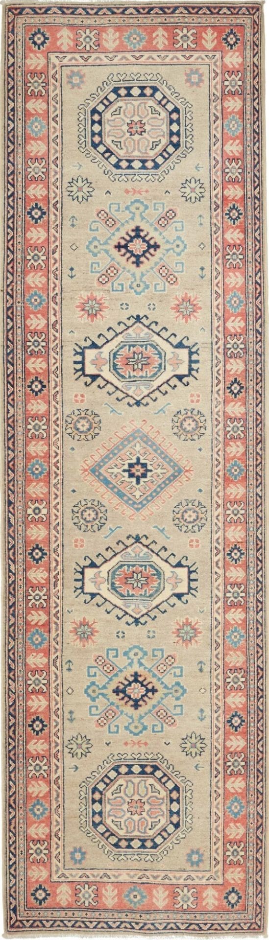 Kazak Teppich 86 x 300cm, geometrische Muster, handgeknüpft