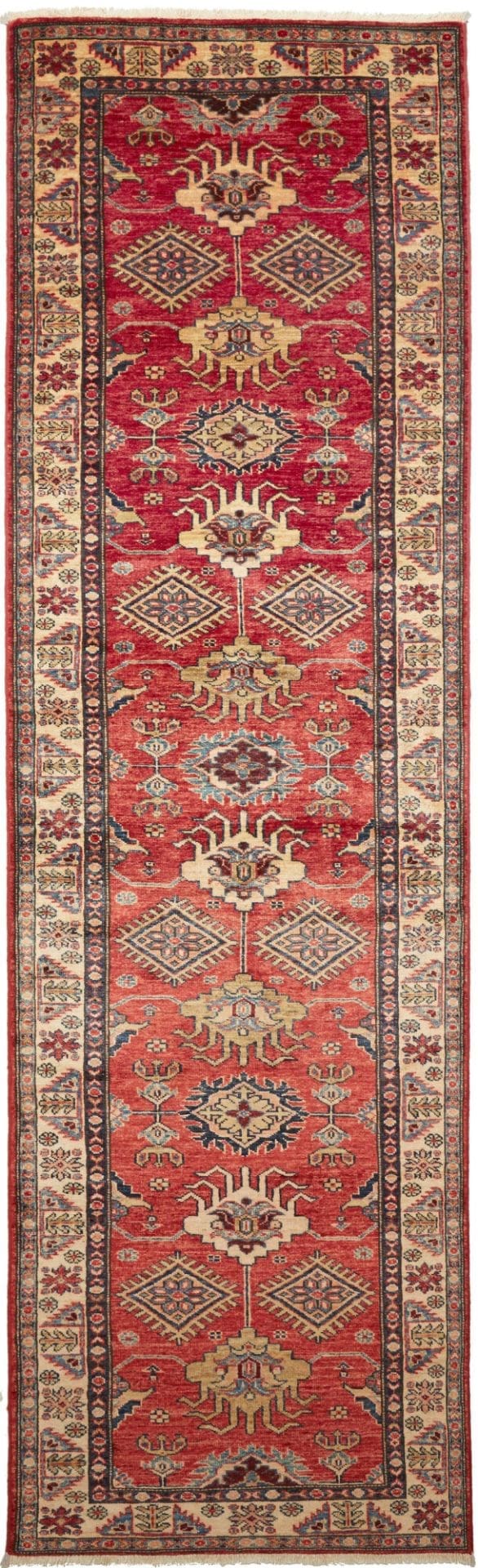 Kazak Teppich 86 x 303cm, geometrische Muster, handgeknüpft