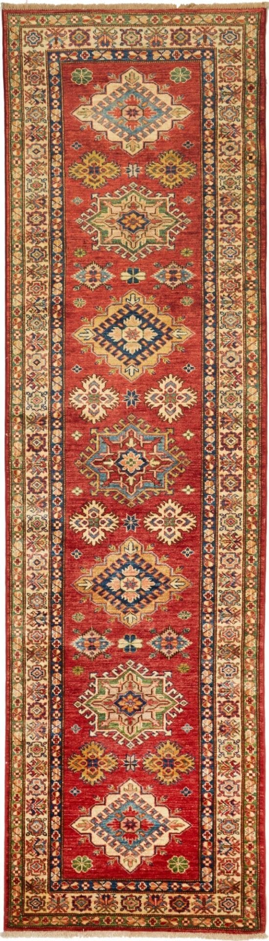 Kazak Teppich 86 x 306cm, handgeknüpft, geometrisches Muster
