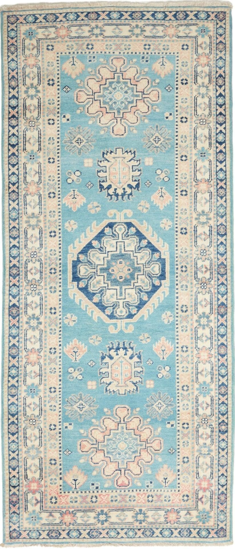 Kazak Teppich 87 x 200cm, geometrische Muster, handgeknüpft