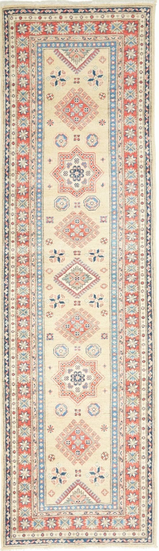 Kazak Teppich 87 x 291 cm, geometrische Muster, handgeknüpft