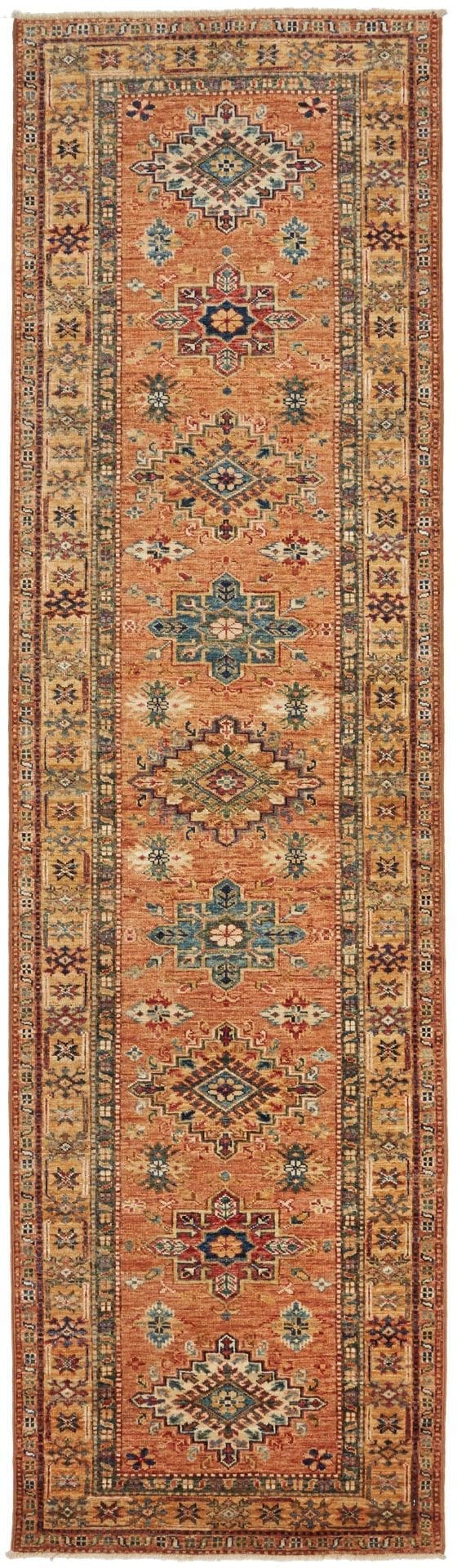 Kazak Teppich 87 x 300cm, geometrisches Muster, handgeknüpft