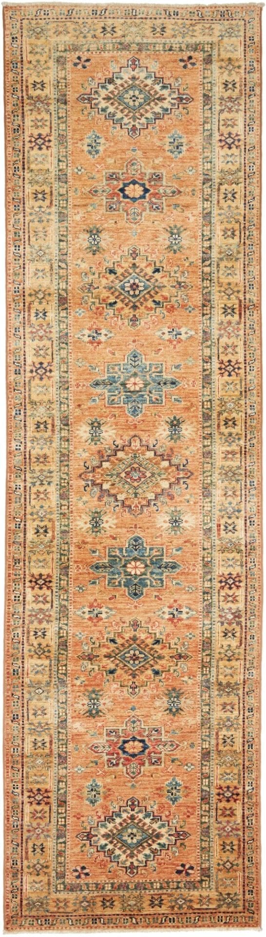 Kazak Teppich 87 x 304cm, geometrisches Muster, handgeknüpft