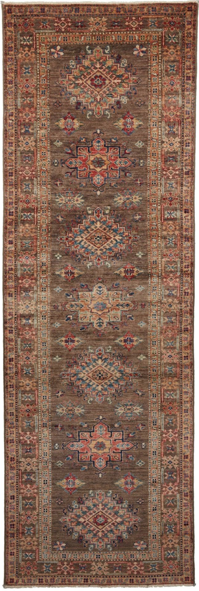 Kazak Teppich 88 x 256 cm, geometrisches Muster, handgeknüpft