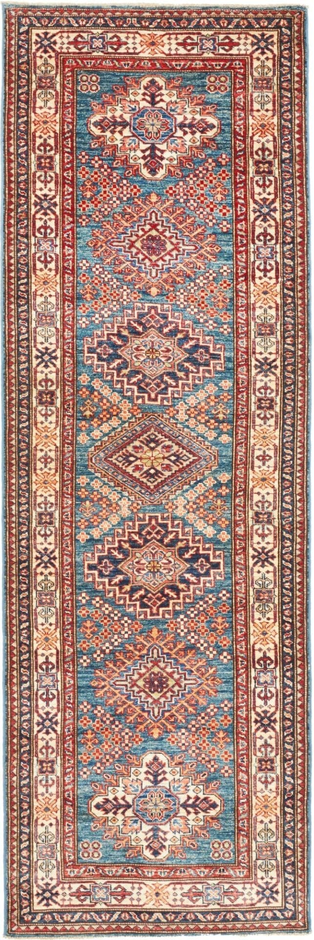 Kazak Teppich 88 x 271cm handgeknüpft mit geometrischen Mustern