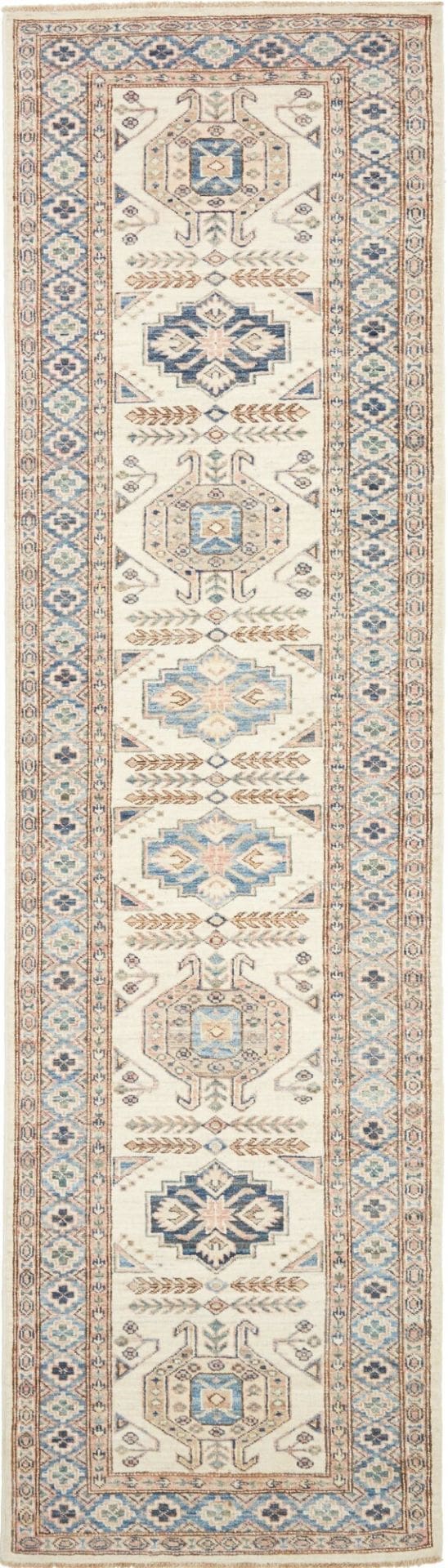 Kazak Teppich 88 x 303 cm, geometrische Muster, handgeknüpft