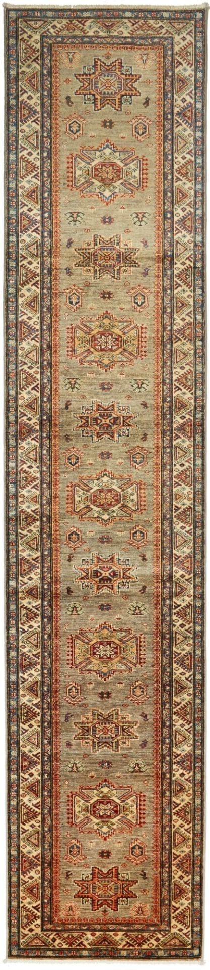 Kazak Teppich 88 x 415 cm, geometrisches Muster, handgeknüpft