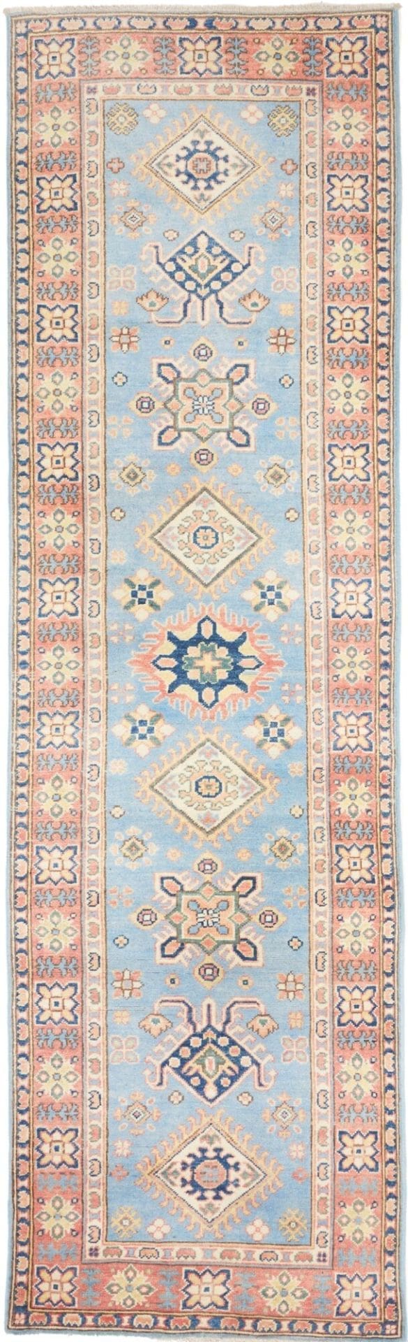 Kazak Teppich 89 x 281cm mit geometrischen Mustern, handgeknüpft