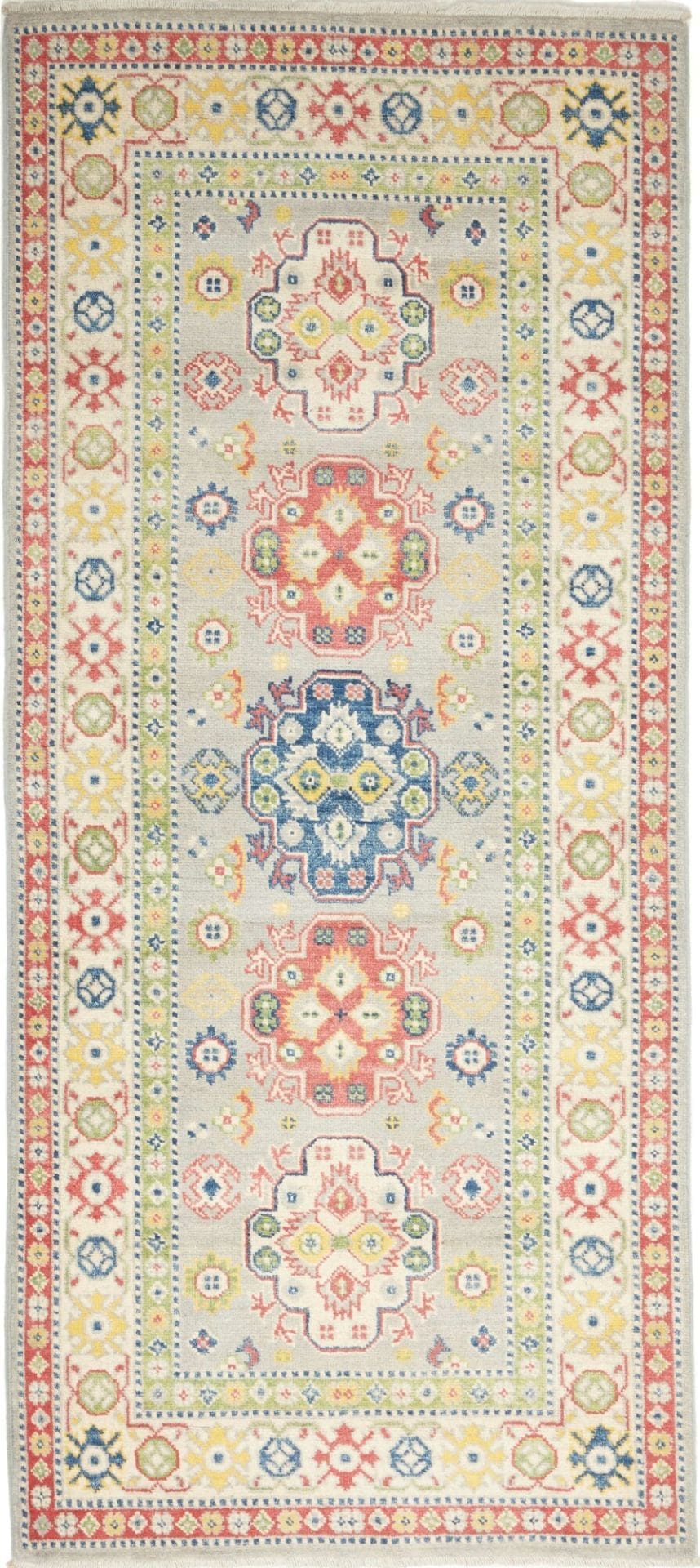 Kazak Teppich 92 x 203 cm, geometrisches Muster, handgeknüpft