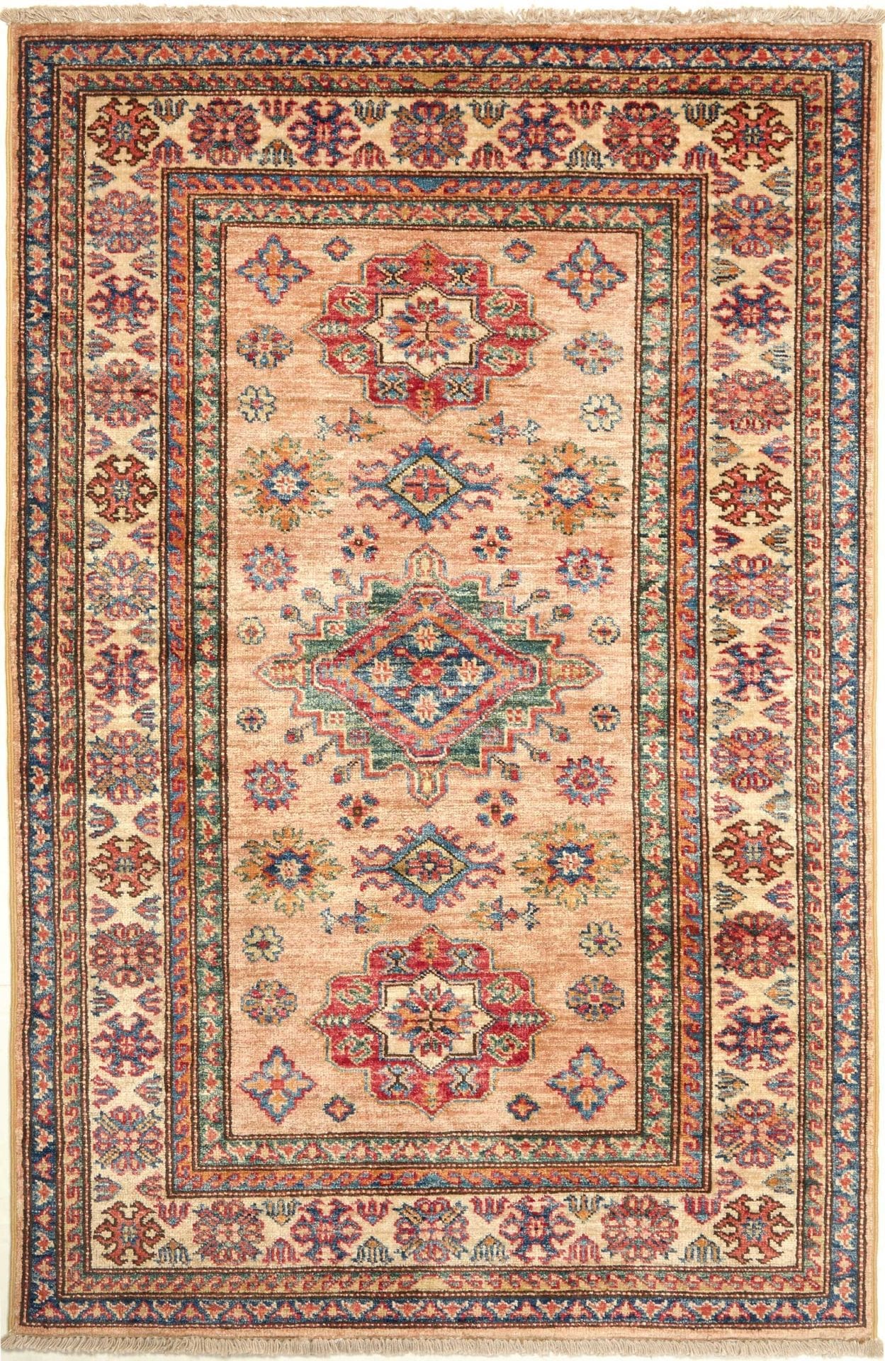 Kazak Teppich 98 x 148cm, geometrische Muster, handgeknüpft
