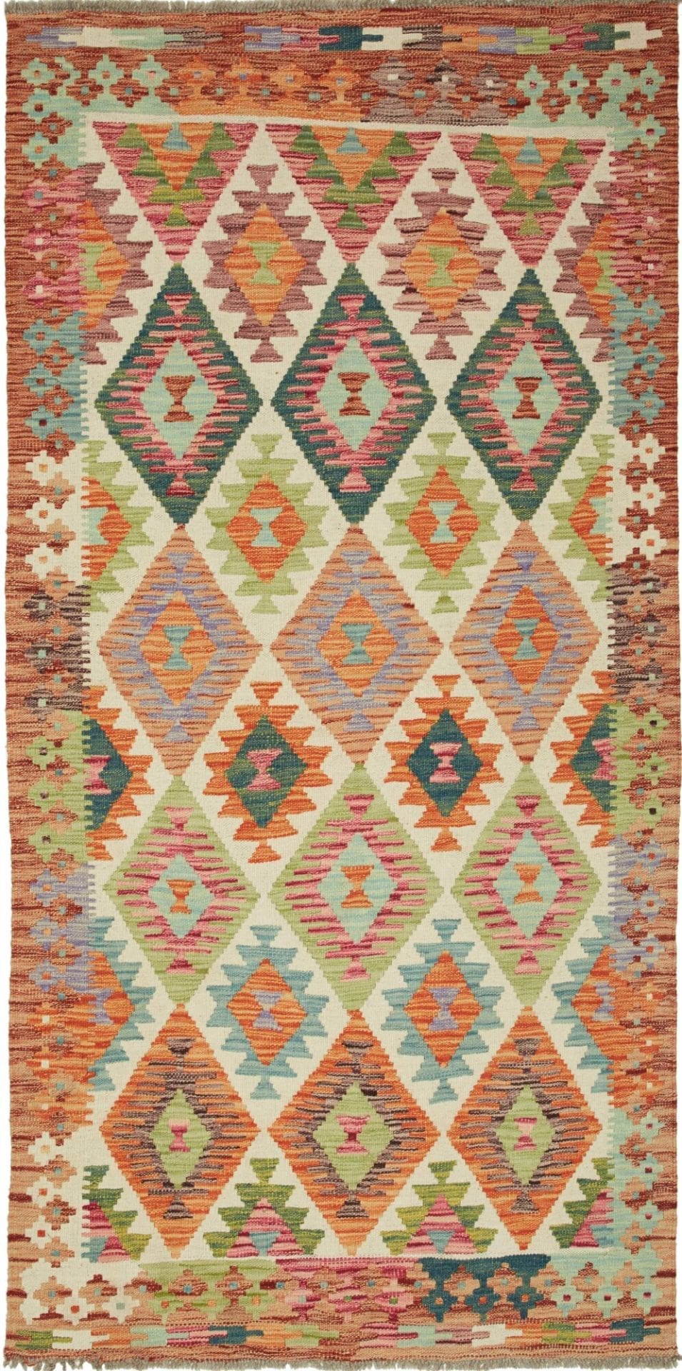 Kelim 103 x 198cm, handgewebt, rustikales Flair, Wolle, Orientteppich