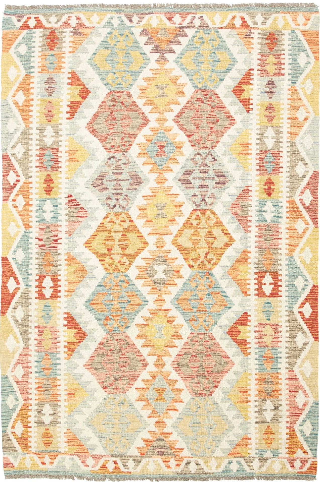 Kelim 125 x 184cm, handgewebt, rustikales Flair in Wolle