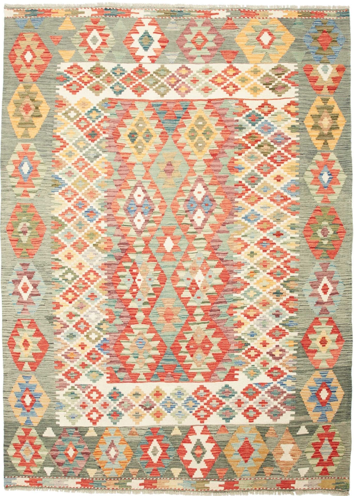 Kelim 181 x 246cm, handgewebt, rustikales Flair, Schurwolle