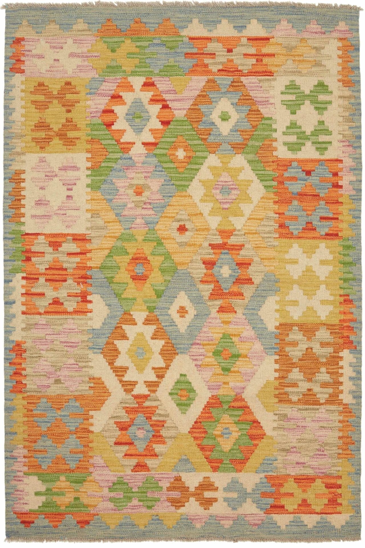 Kelim Teppich 100 x 153 cm, handgewebt, rustikaler Stil, Wolle