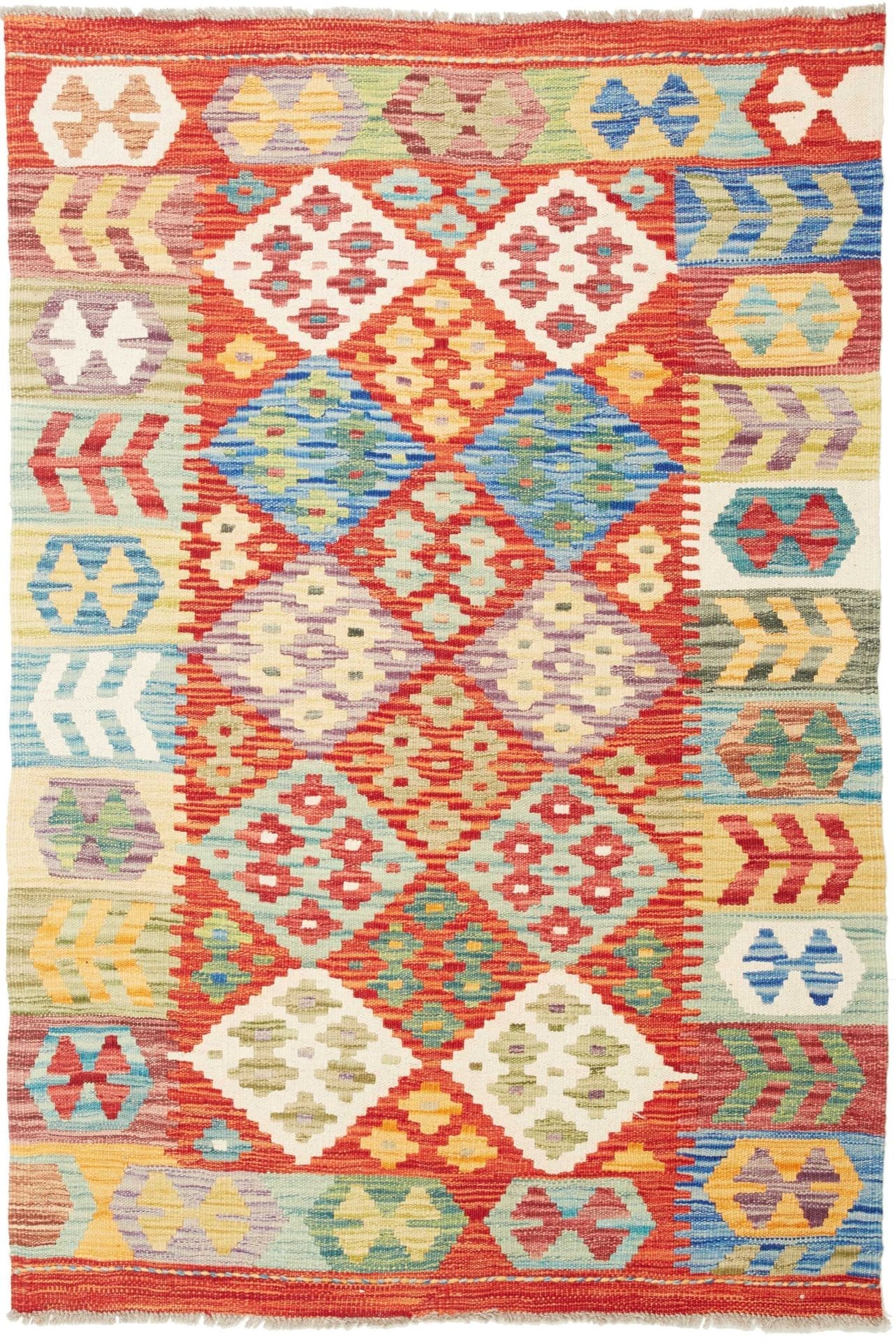 Kelim Teppich 101 x 145 cm, handgewebt, rustikales Flair