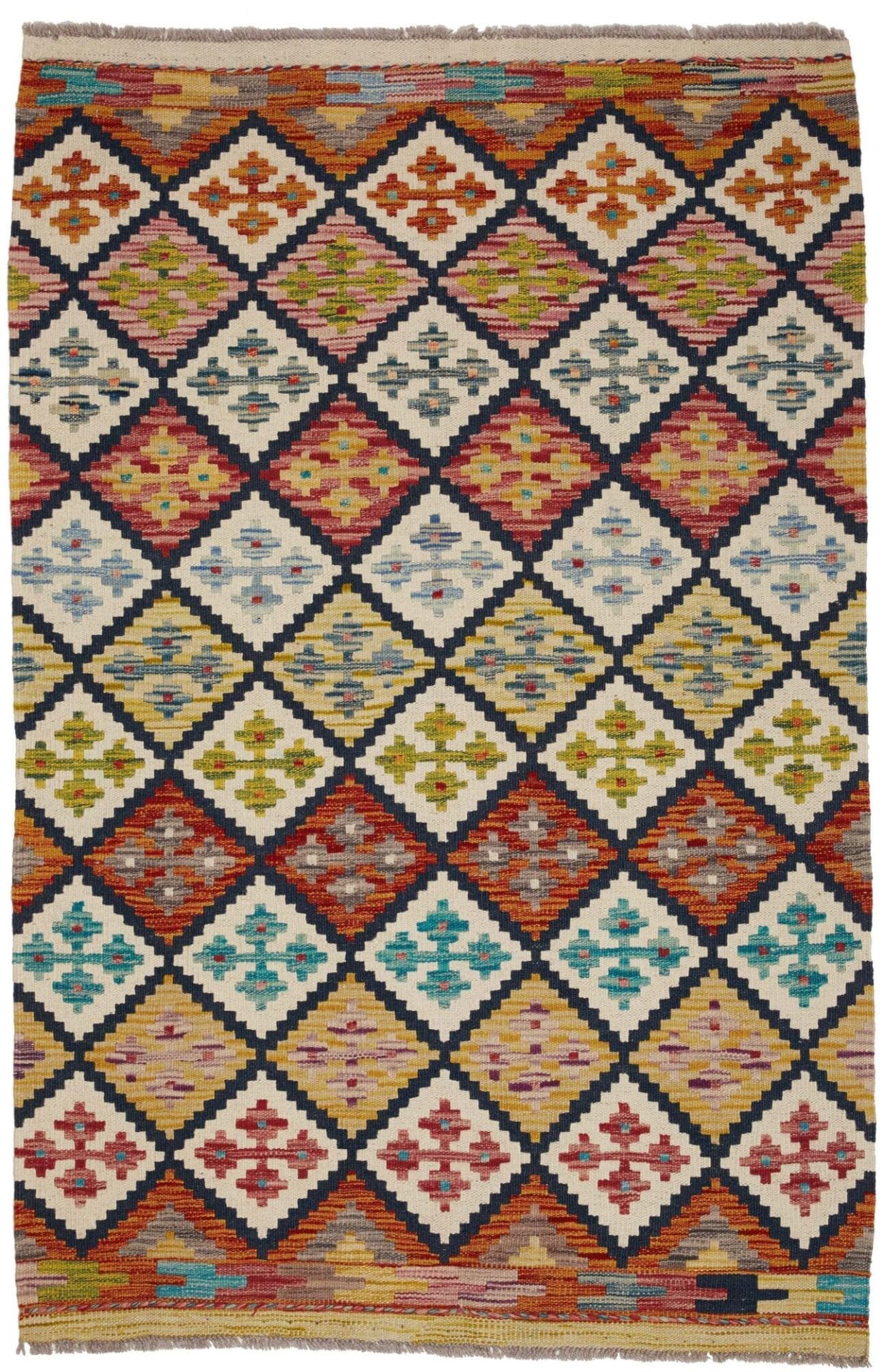 Kelim Teppich 102 x 151cm, handgewebt, rustikales Design