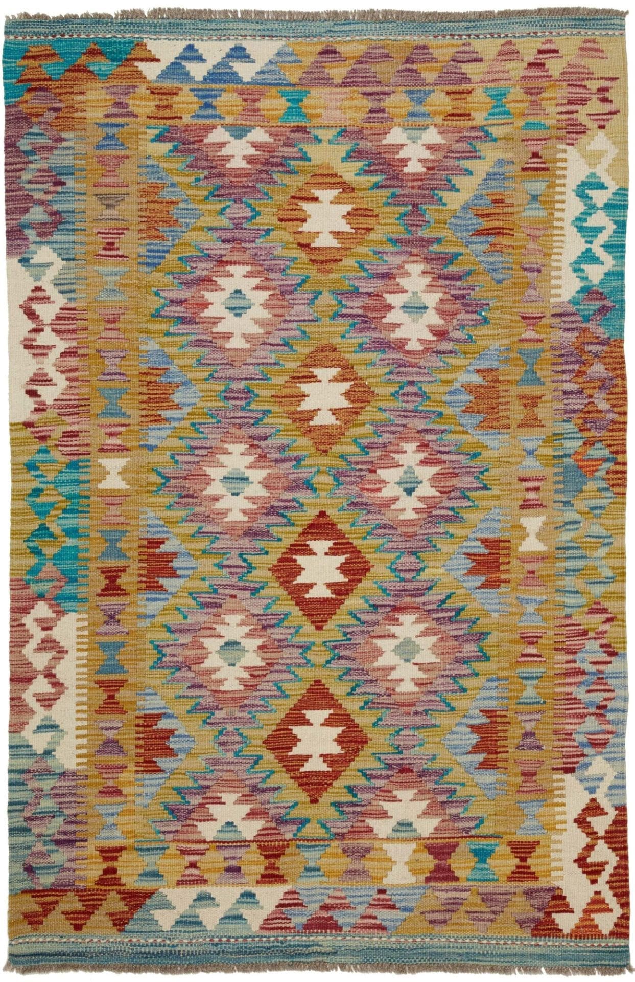 Kelim Teppich 102 x 155 cm aus Schurwolle, handgewebt, rustikal