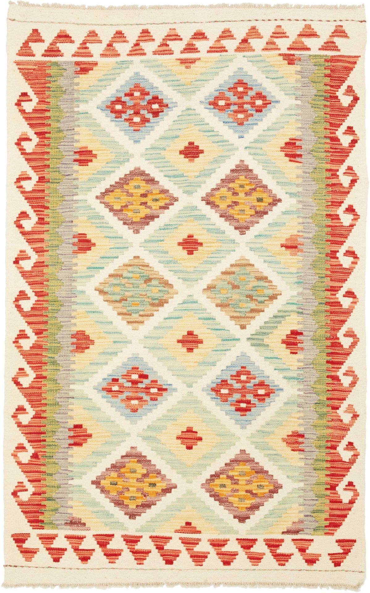 Kelim Teppich 102 x 155 cm, handgewebt, rustikales Flair, Wolle