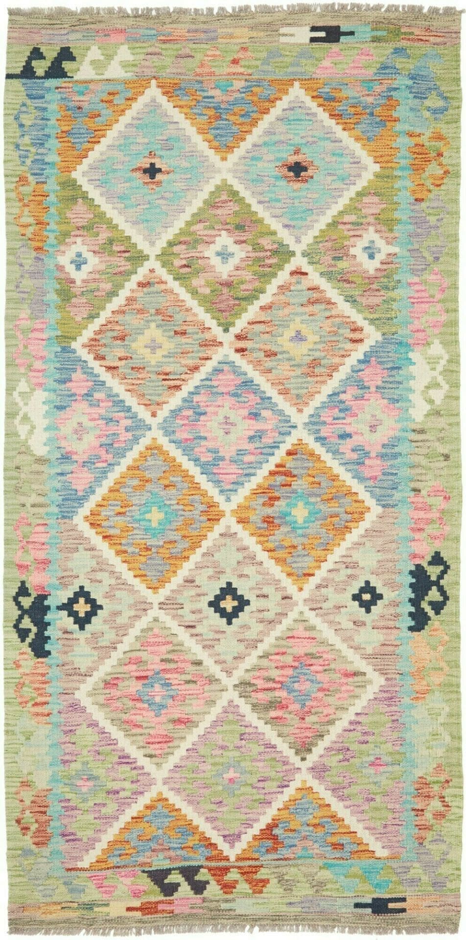 Kelim Teppich 102 x 199 cm – Handgewebt, rustikales Flair, Wolle