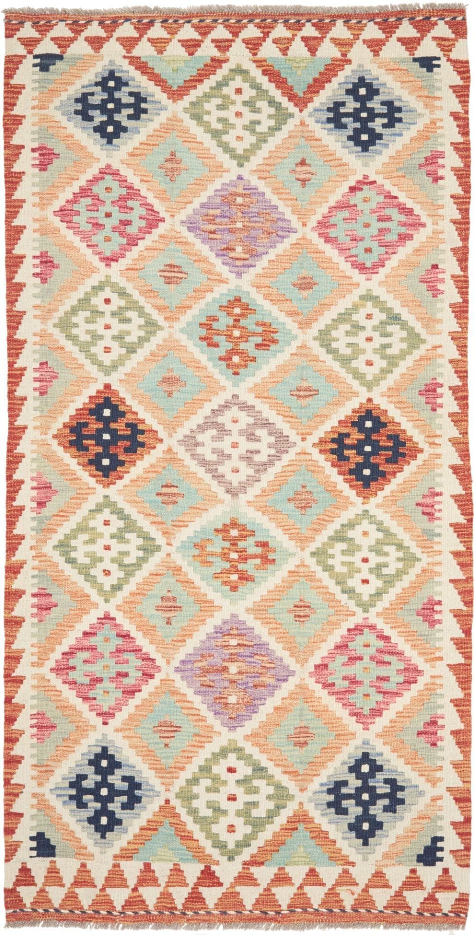 Kelim Teppich 102 x 200cm, handgewebt, rustikales Flair, Wolle