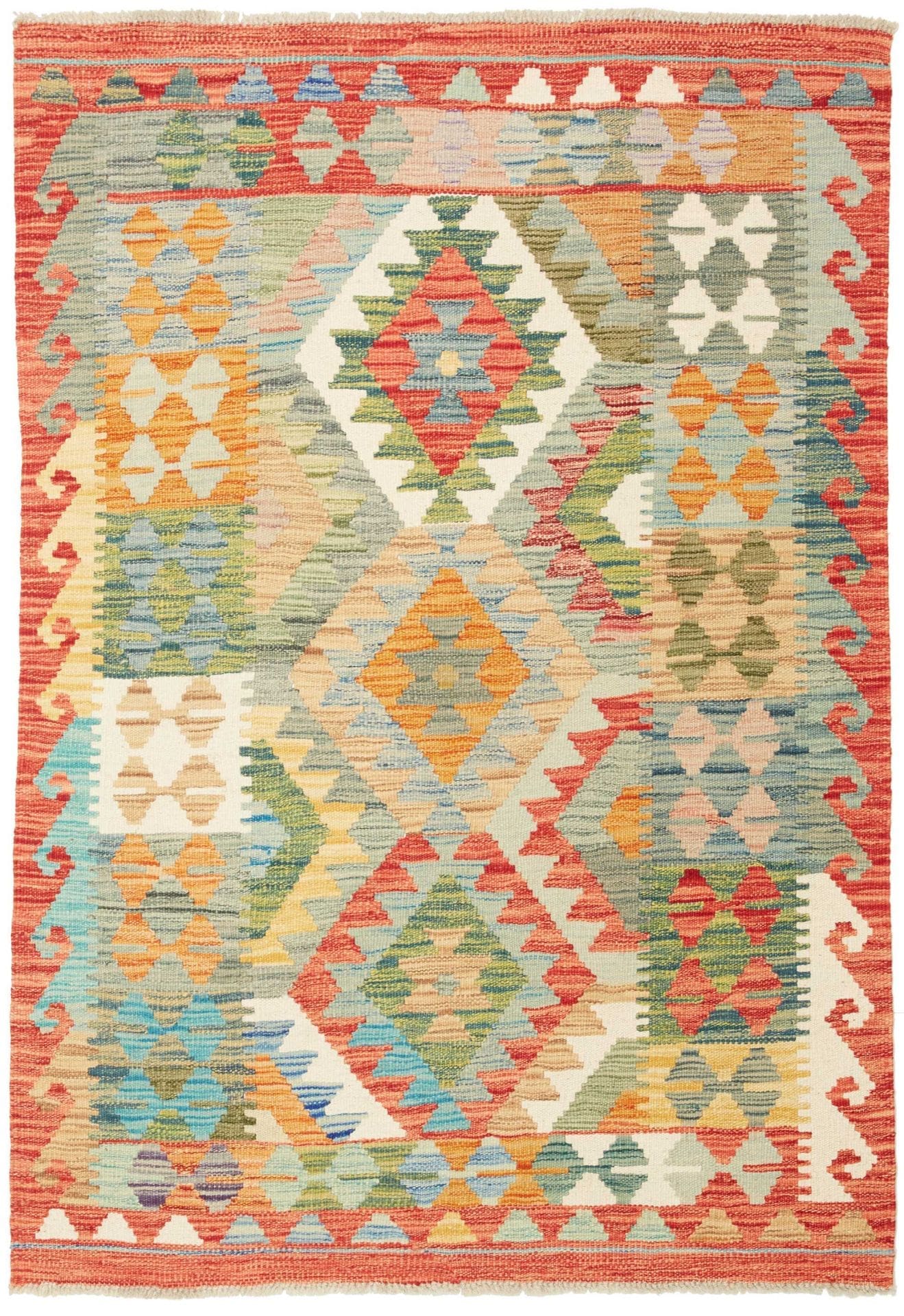 Kelim Teppich 103 x 144cm, handgewebt, rustikales Flair, Wolle