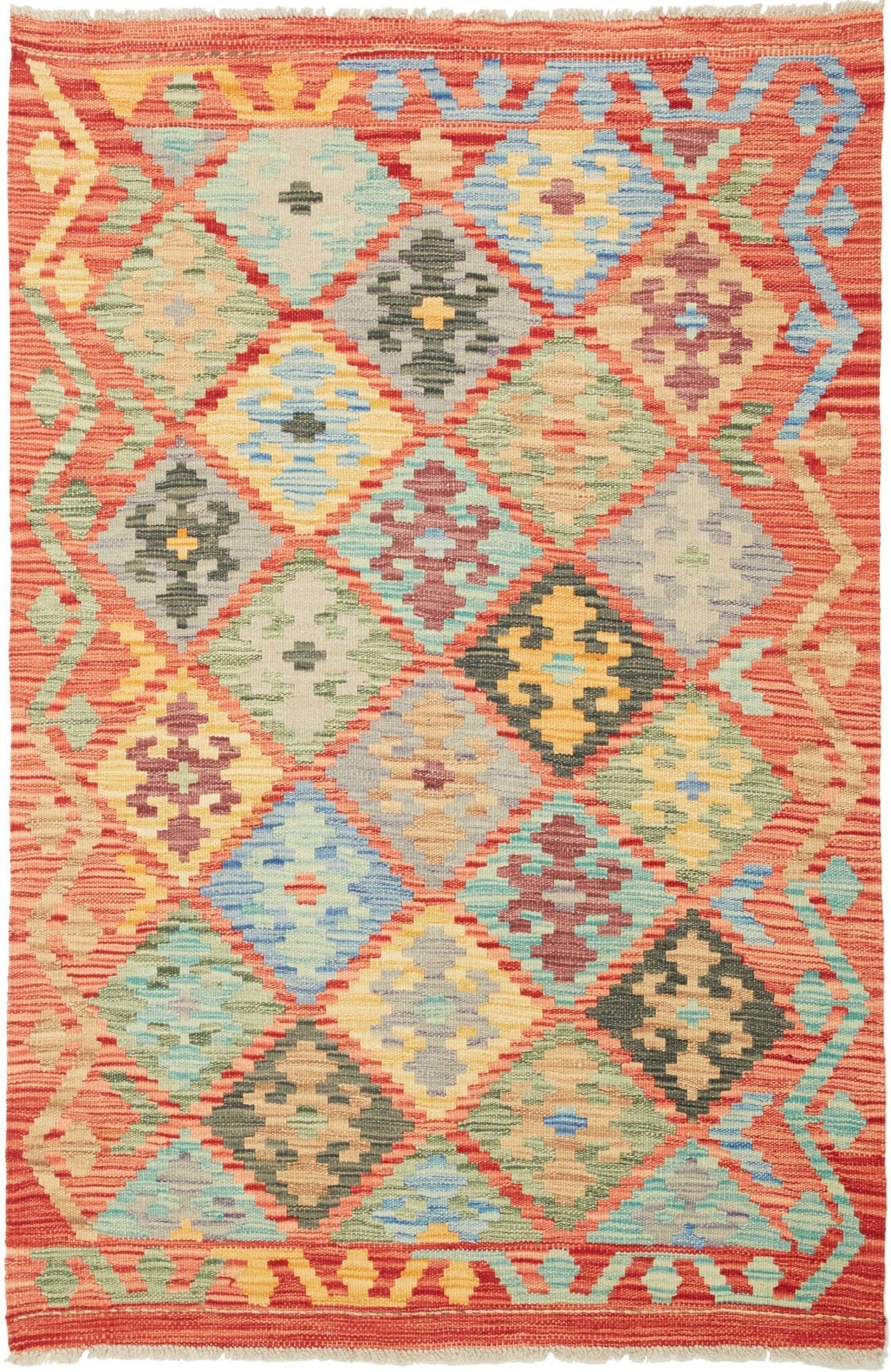 Kelim Teppich 103 x 152 cm, handgewebt, rustikales Design