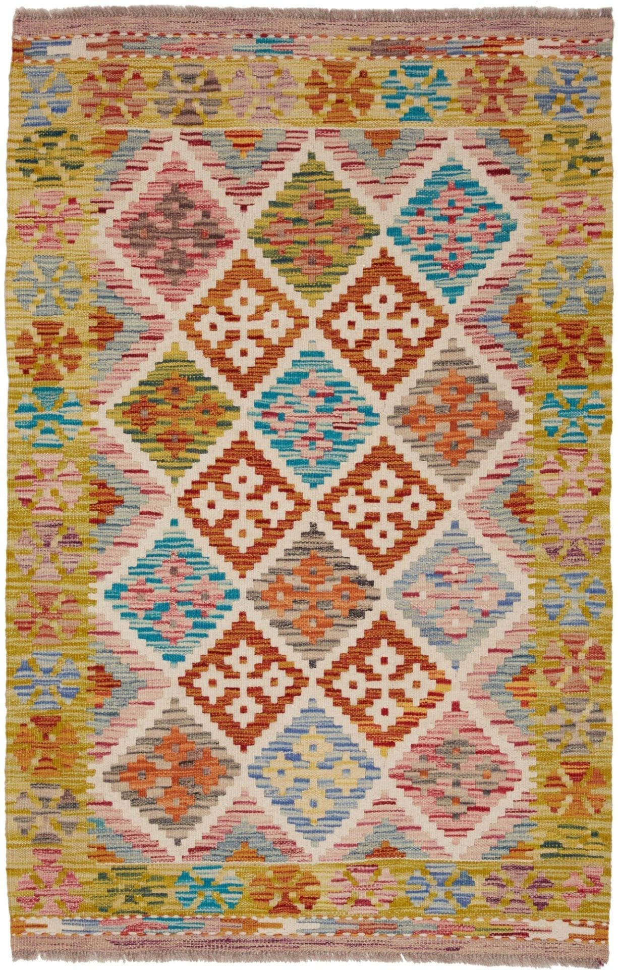 Kelim Teppich 103 x 156 cm aus Schurwolle, handgewebt, rustikal