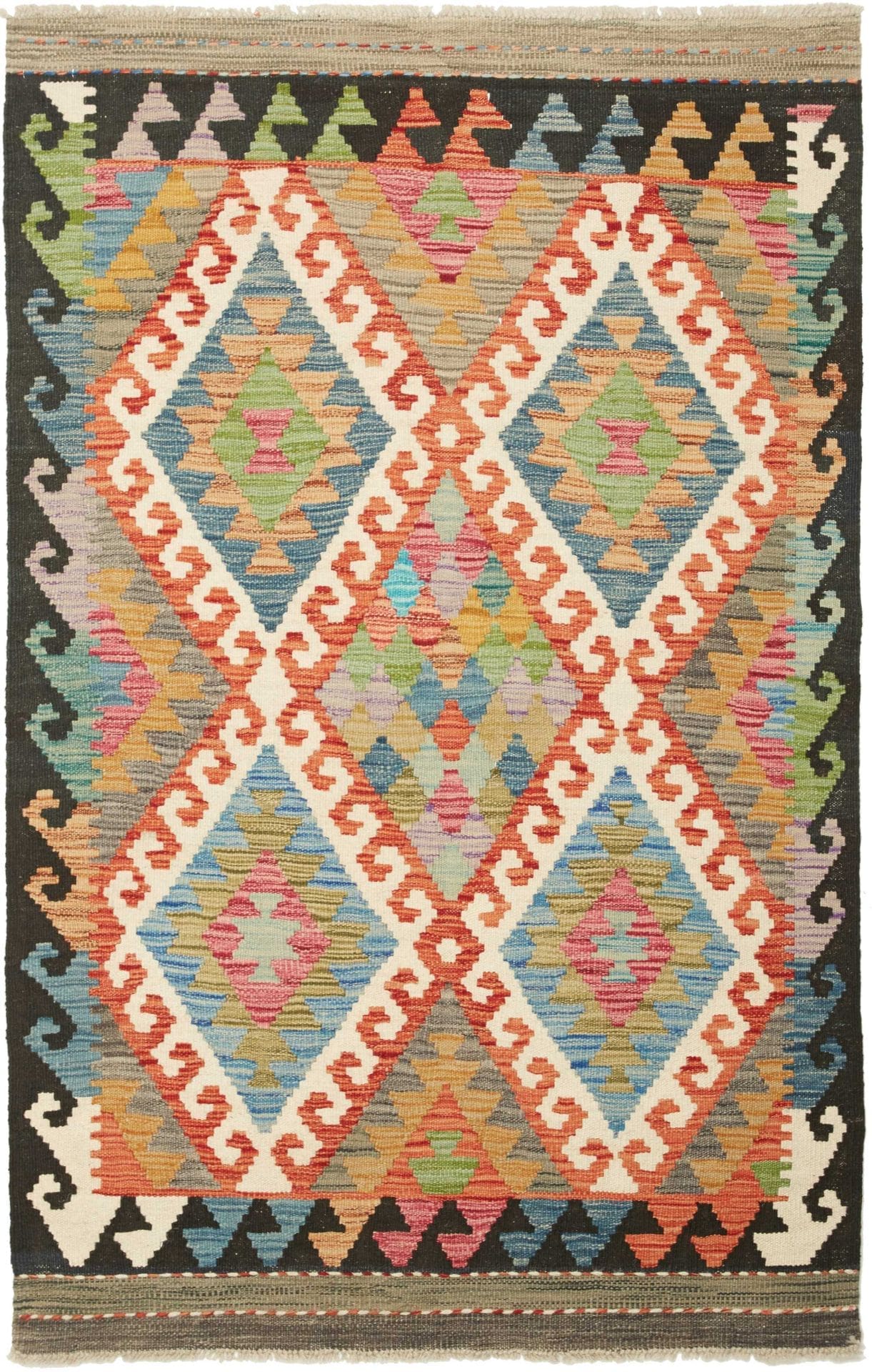 Kelim Teppich 103 x 156 cm, handgewebt, rustikales Flair, Wolle