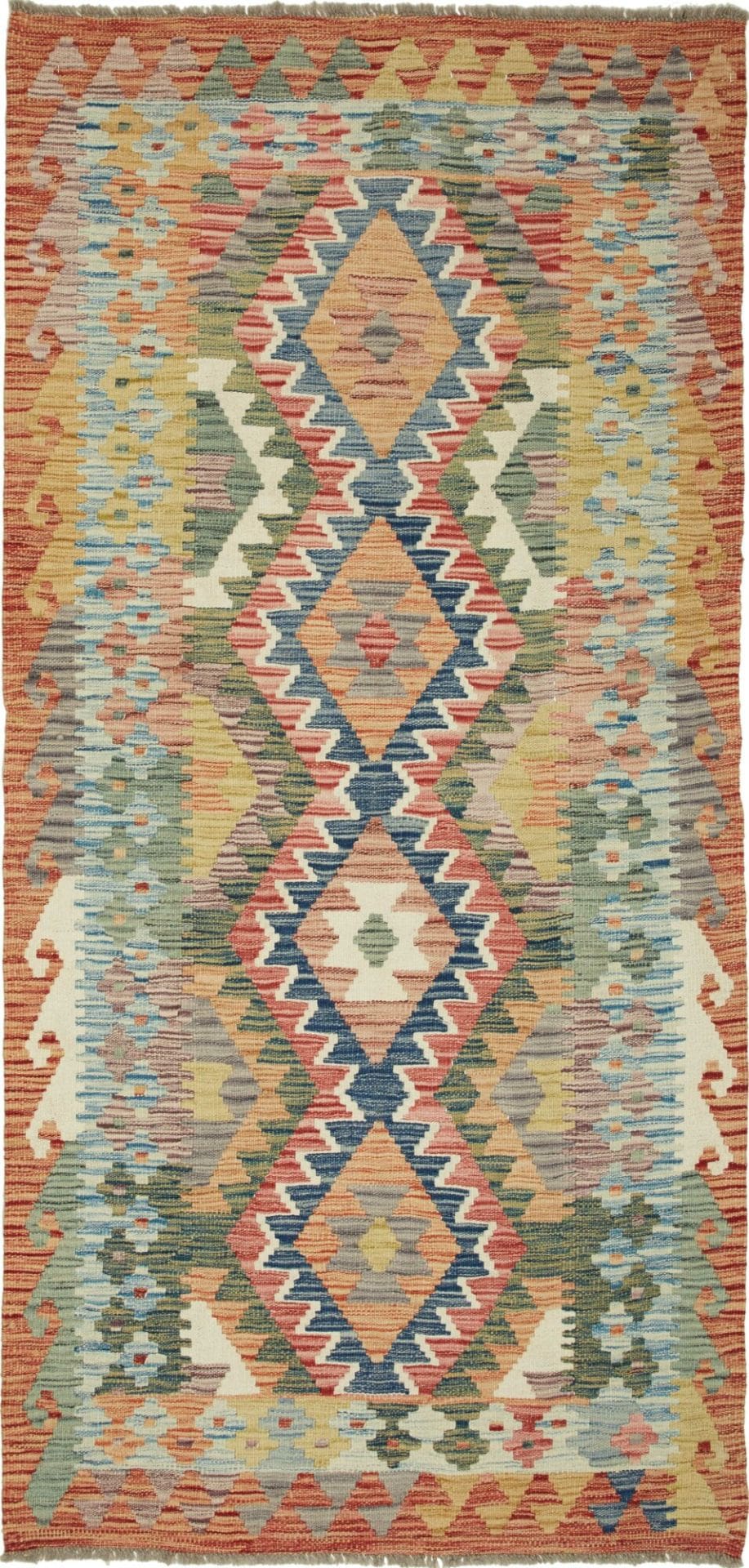 Kelim Teppich 103 x 208cm, handgewebt, aus Schurwolle, rustikal