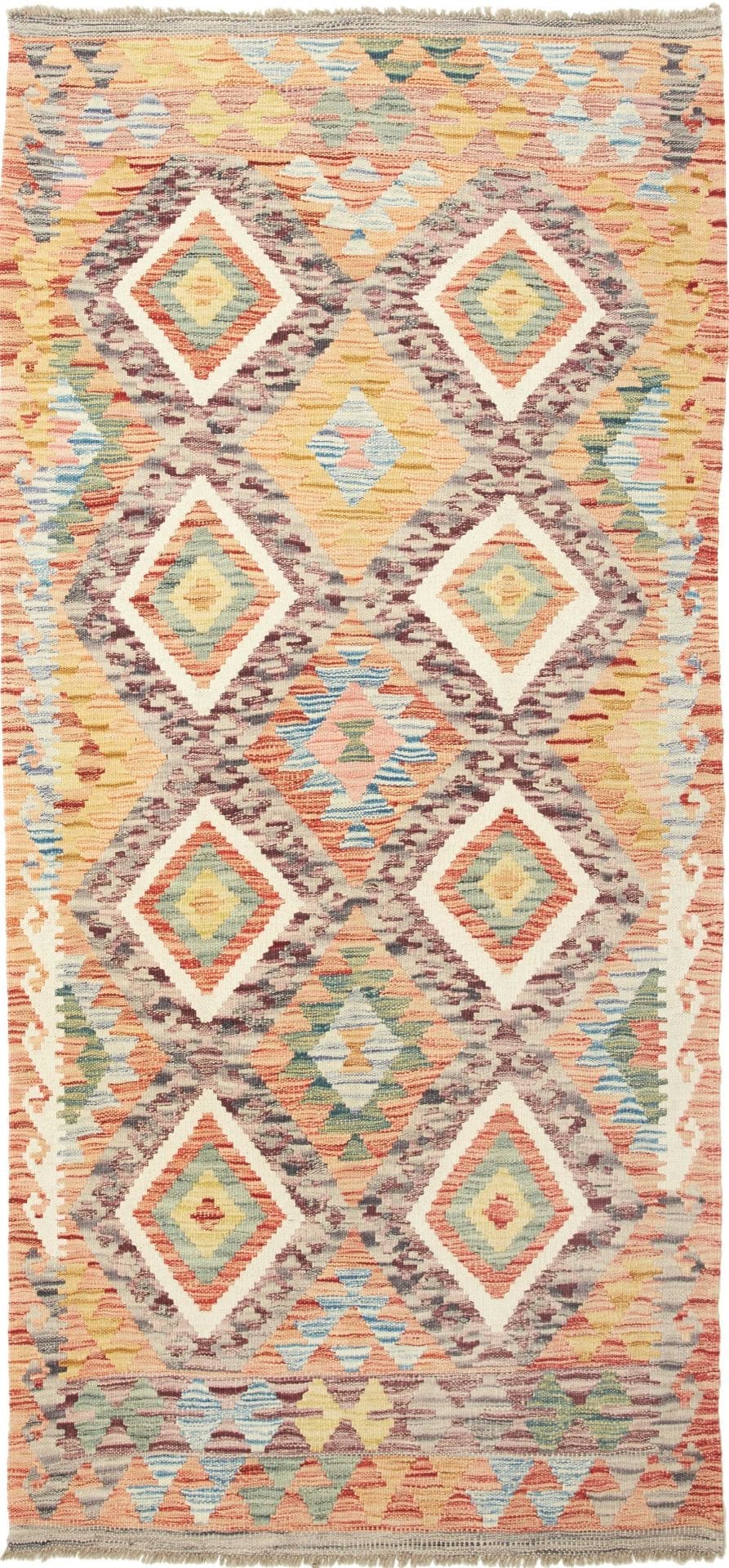Kelim Teppich 103 x 215cm - Handgewebt - Rustikales Flair