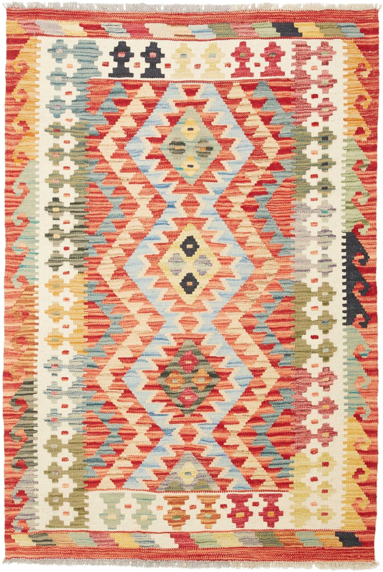 Kelim Teppich 104 x 147 cm, handgewebt, rustikales Flair, Wolle