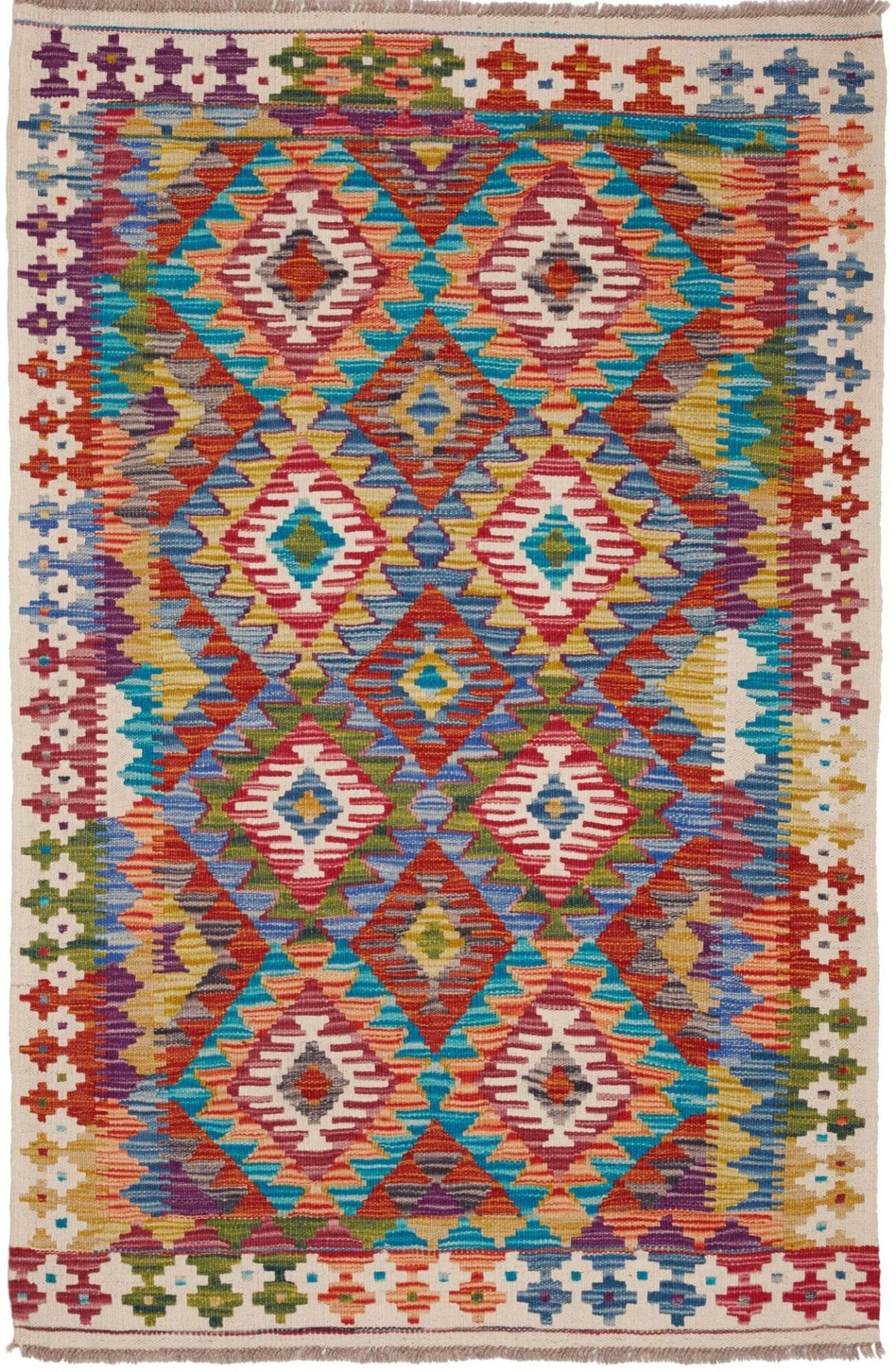 Kelim Teppich 104 x 151 cm - Handgewebt, aus Schurwolle, rustikal