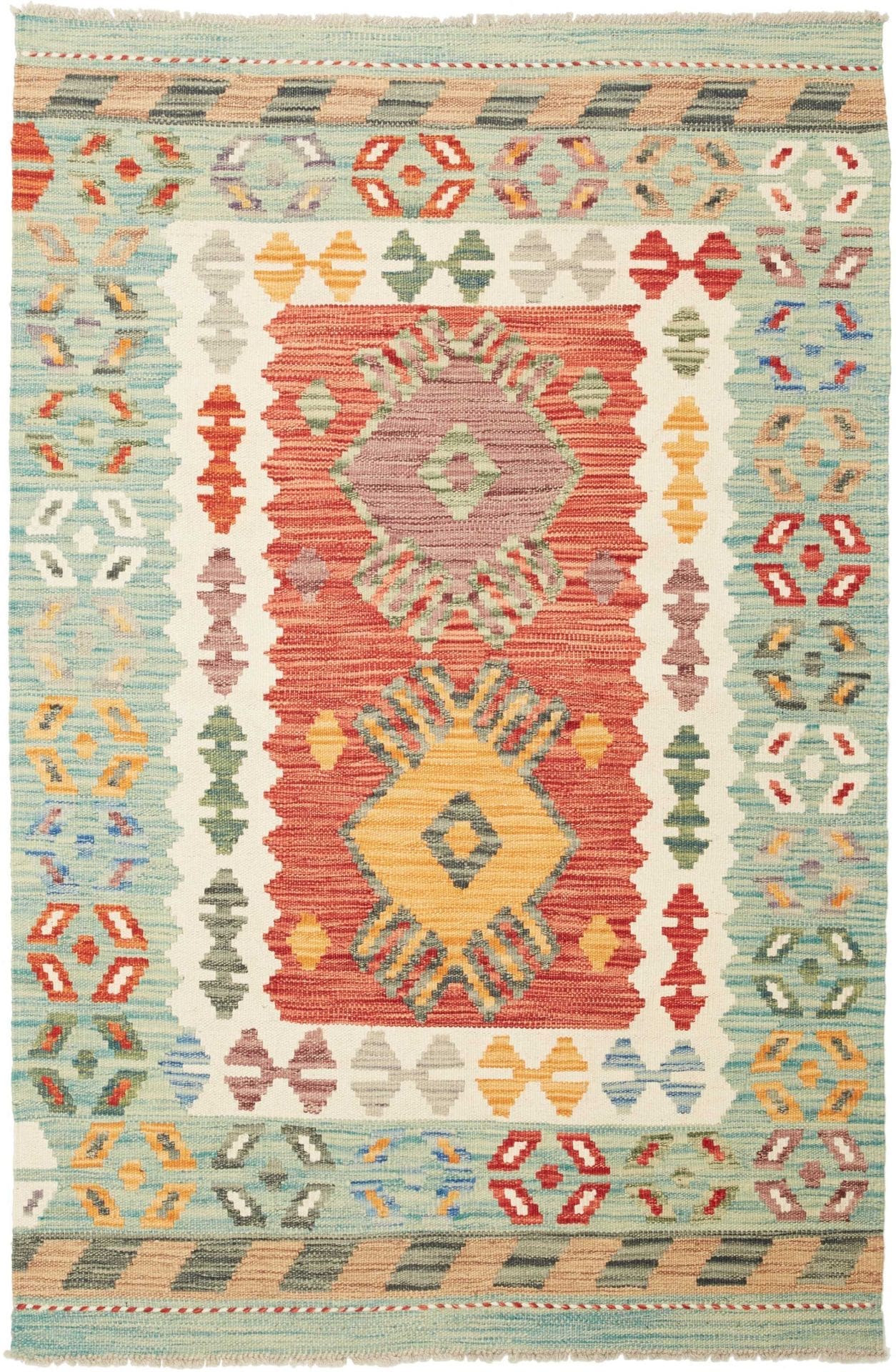 Kelim Teppich 104 x 152cm aus Schurwolle, handgewebt