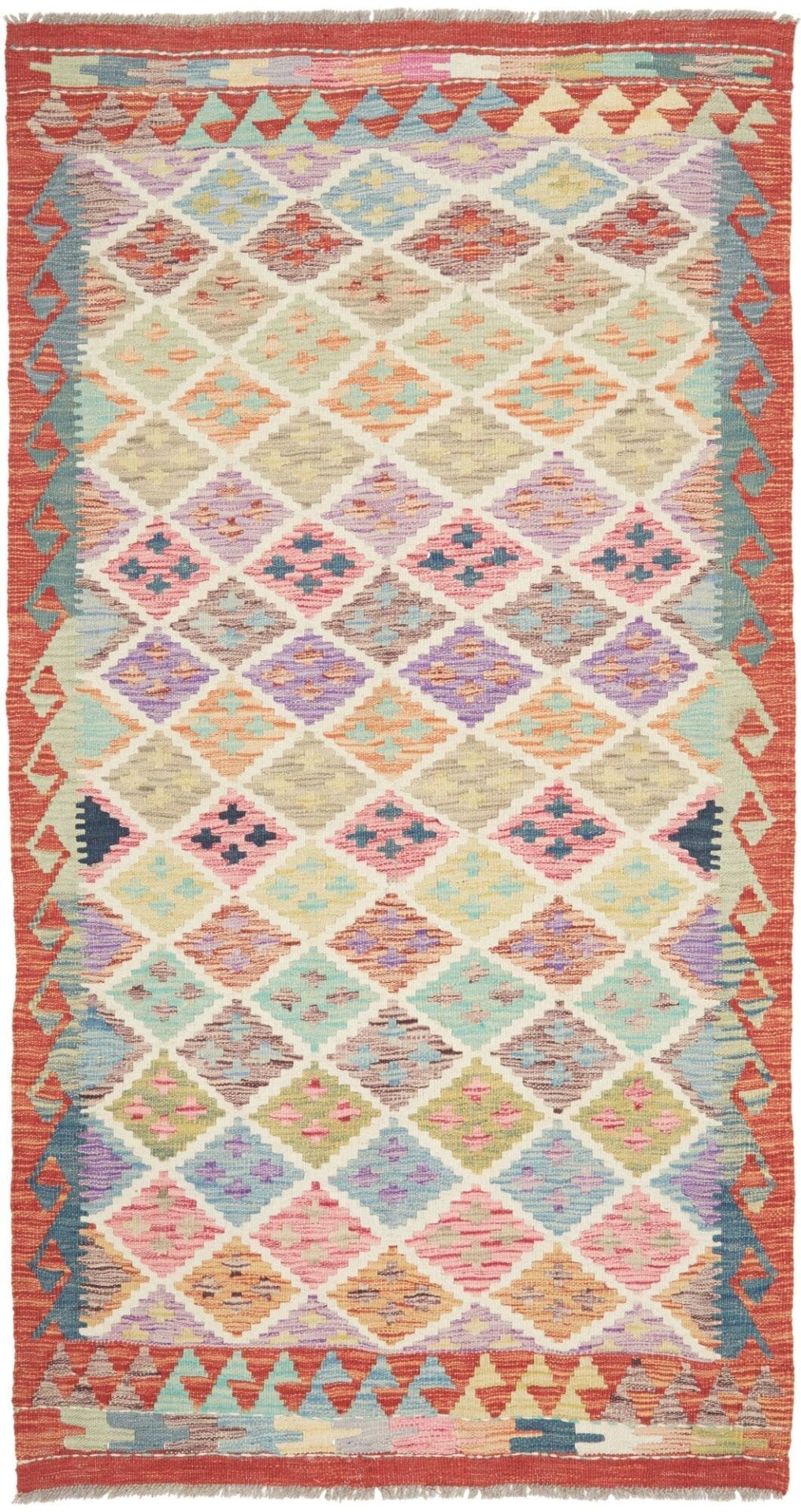 Kelim Teppich 104 x 190cm – Handgewebt, rustikales Flair, Wolle