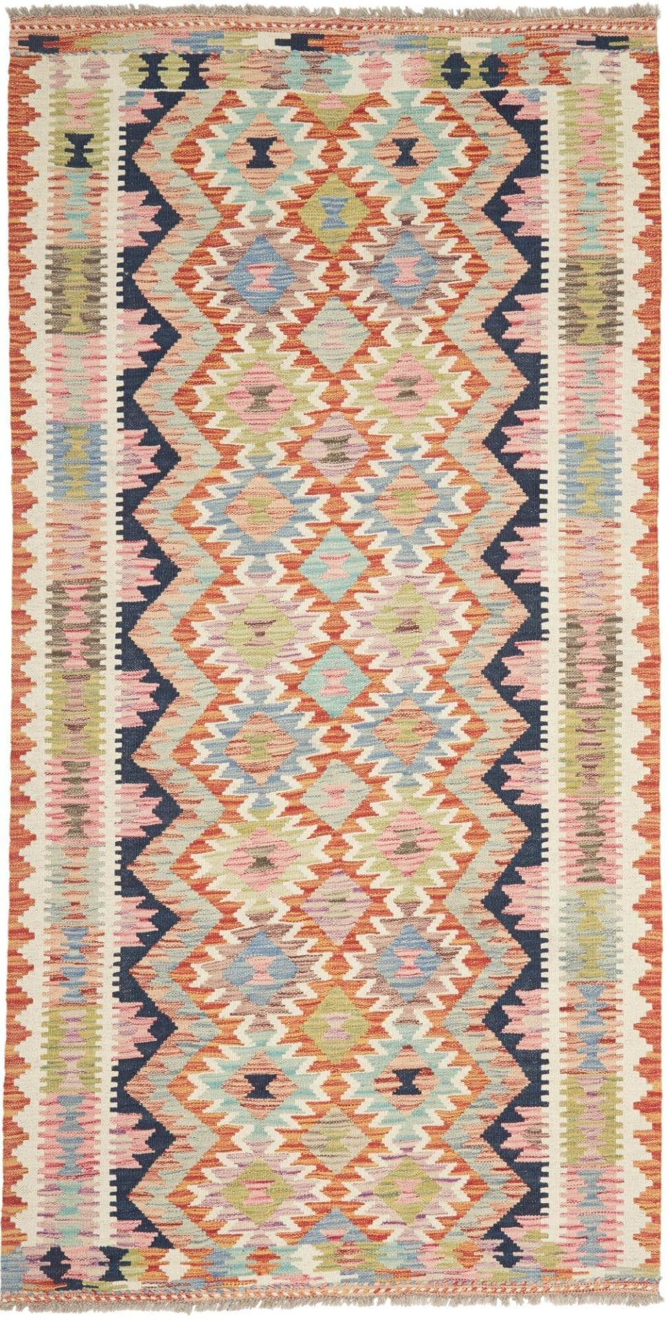 Kelim Teppich 104 x 198cm, handgewebt, rustikales Flair, Wolle