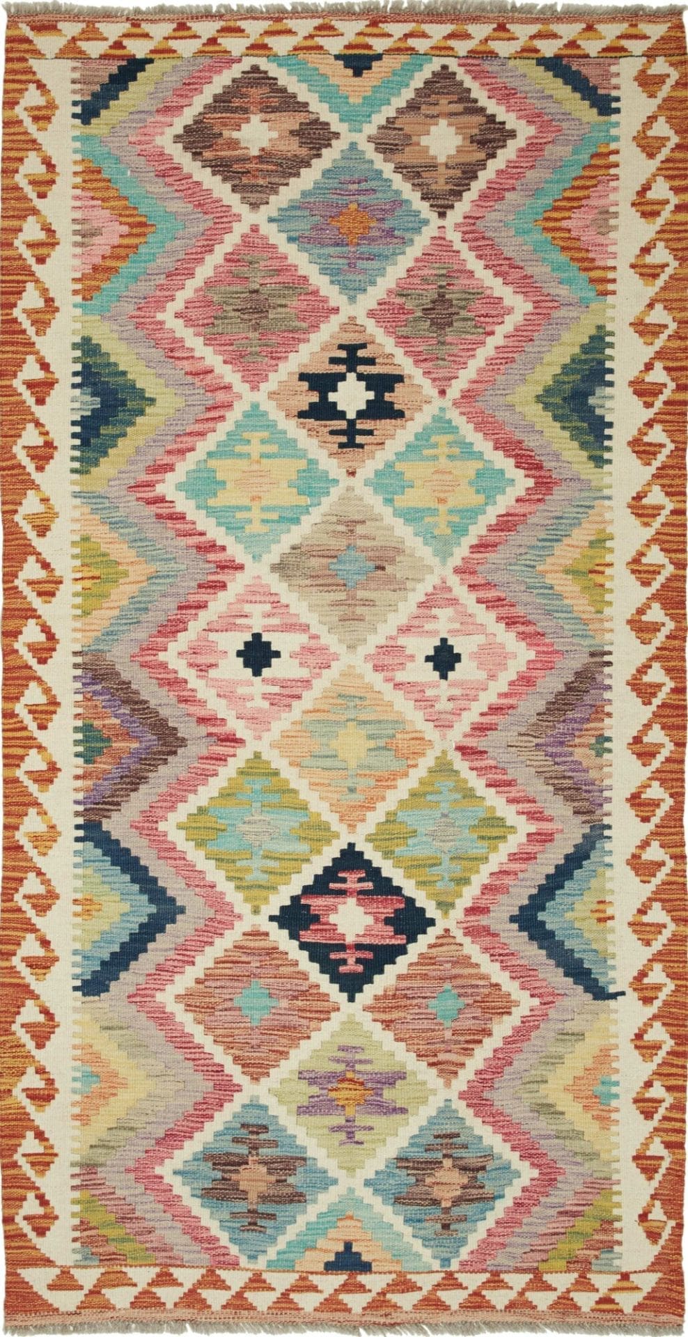 Kelim Teppich 104 x 202 cm - Handgewebt - rustikaler Stil
