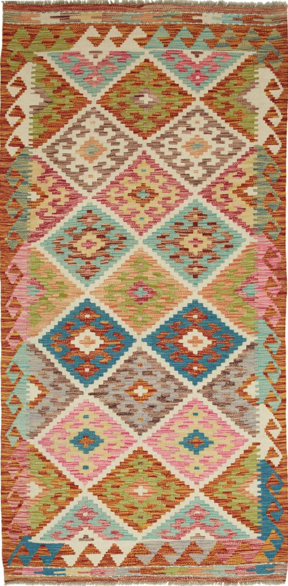 Kelim Teppich 104 x 205 cm, handgewebt, rustikales Flair