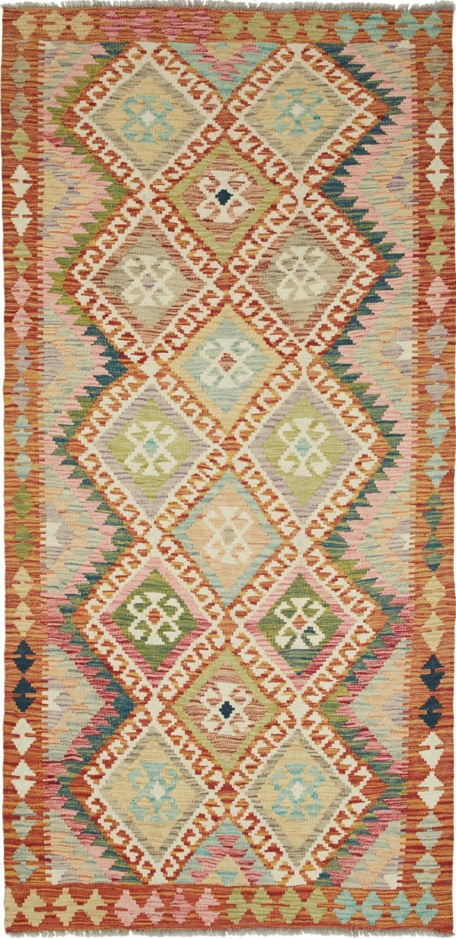 Kelim Teppich 104 x 210 cm, handgewebt, rustikales Flair, Wolle