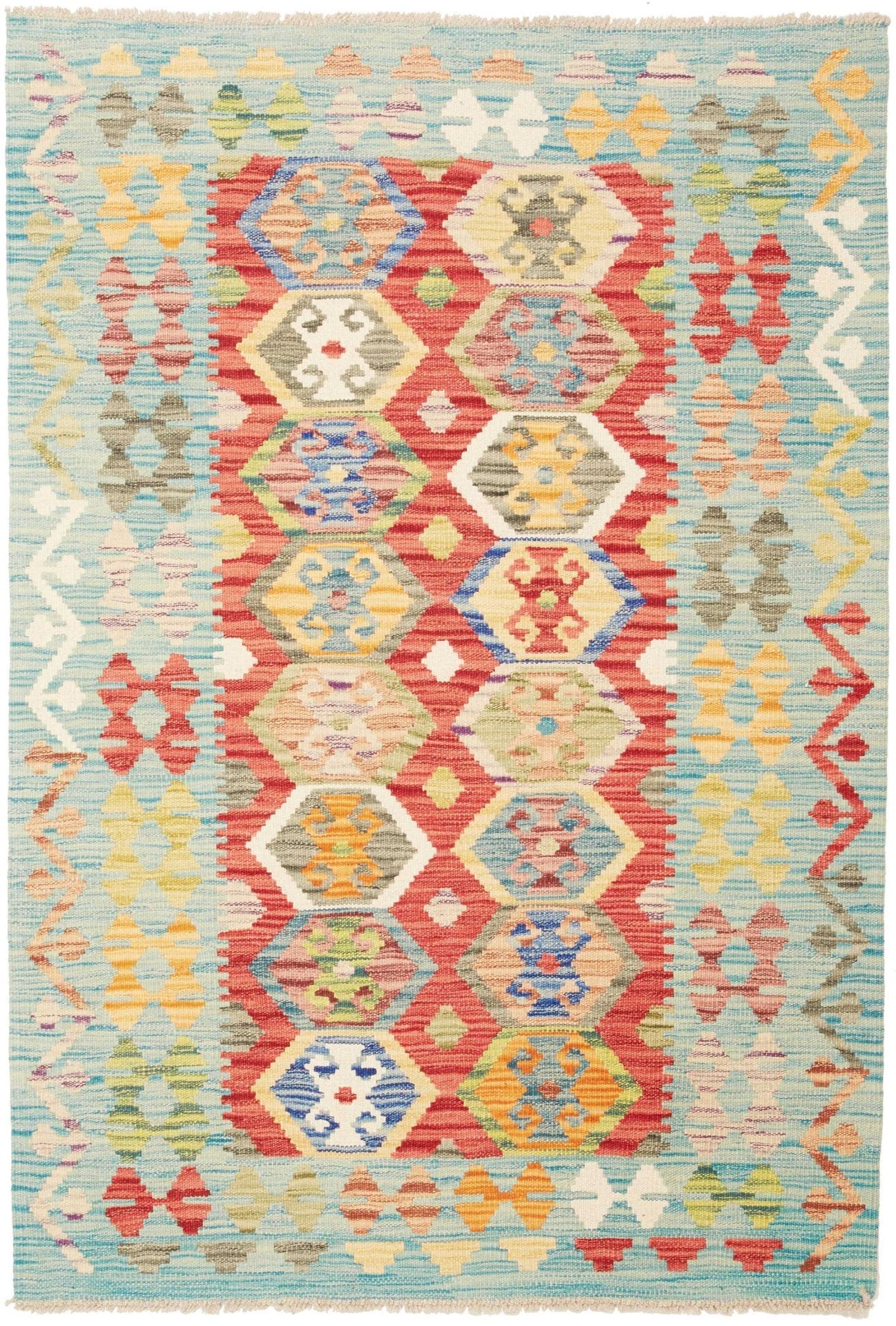 Kelim Teppich 105 x 143cm, handgewebt, aus Schurwolle, rustikal