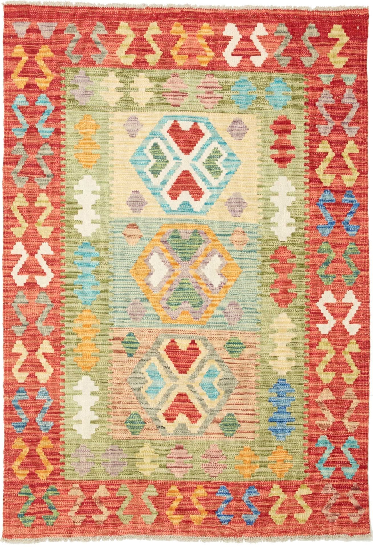 Kelim Teppich 105 x 148 cm, handgewebt, rustikales Flair