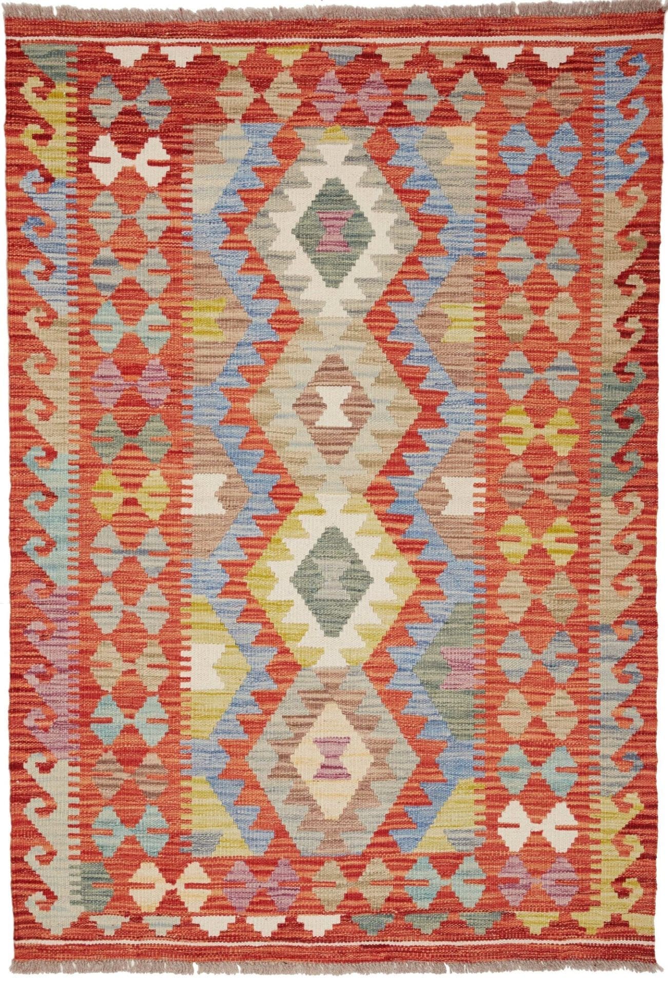 Kelim Teppich 105 x 149cm, Schurwolle, handgewebt, rustikaler Stil