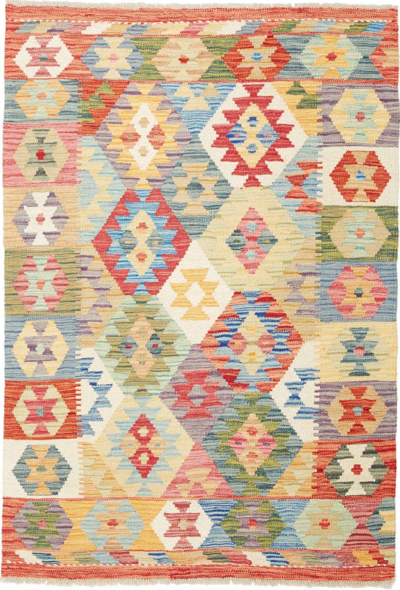 Kelim Teppich 105 x 150cm, handgewebt, rustikales Flair aus Wolle