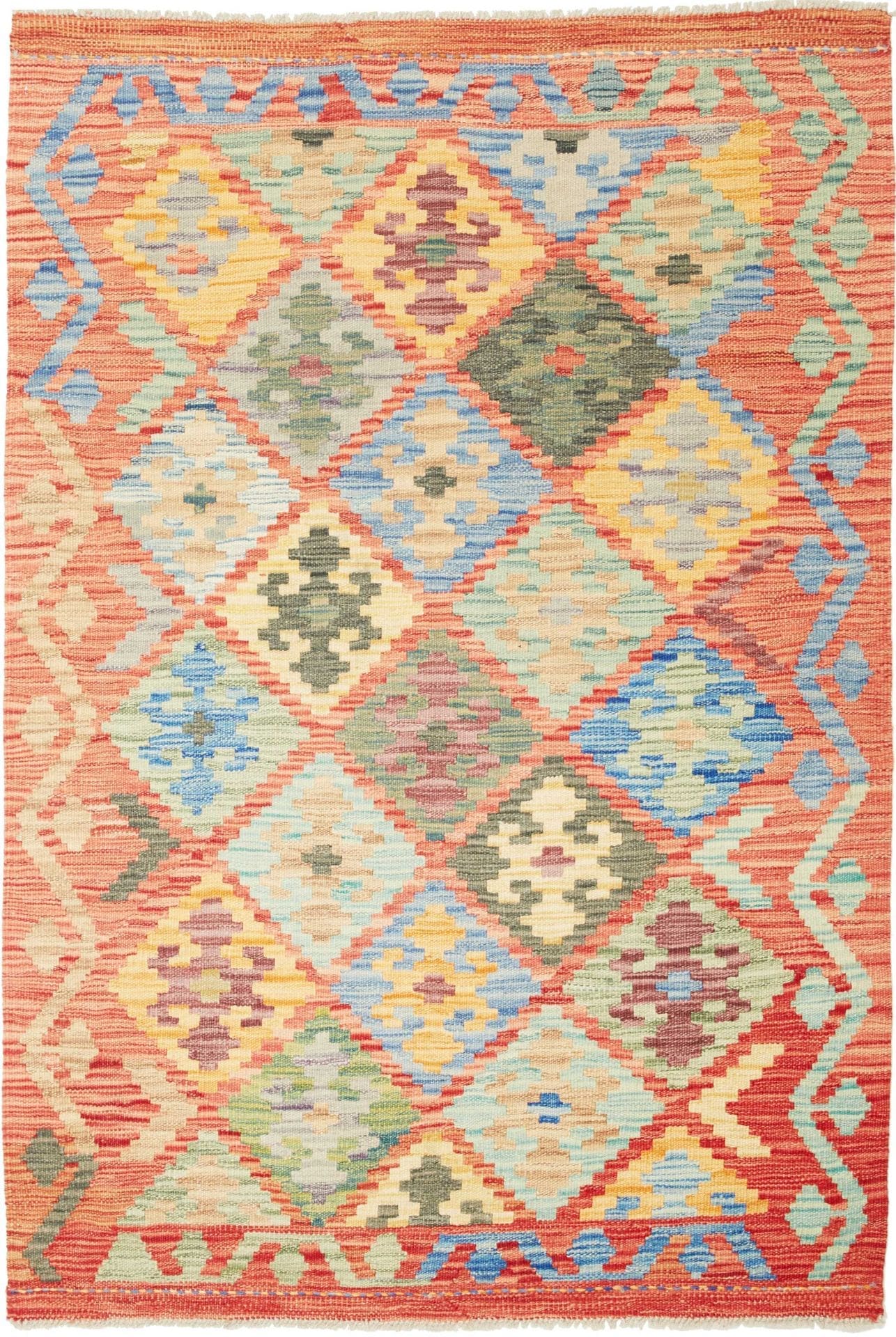 Kelim Teppich 105 x 150cm, handgewebt, rustikales Flair, Wolle