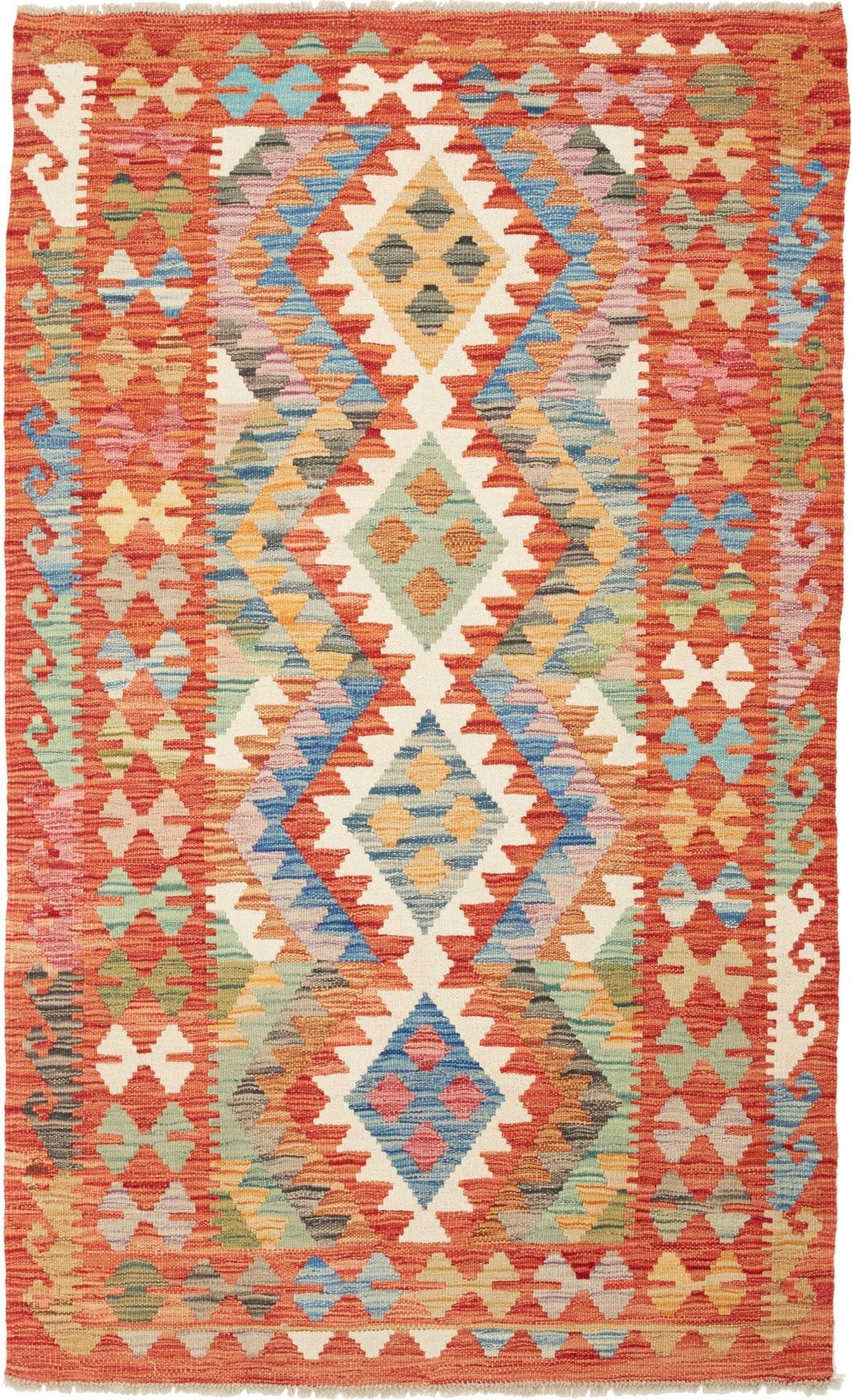 Kelim Teppich 105 x 167 cm aus Schurwolle, handgewebt, rustikal