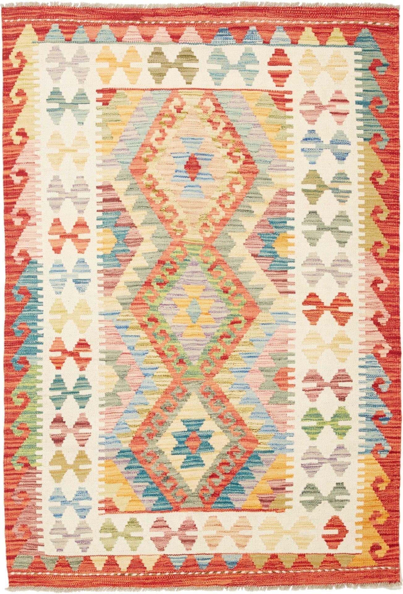 Kelim Teppich 106 x 150cm aus Schurwolle, handgewebt, rustikal