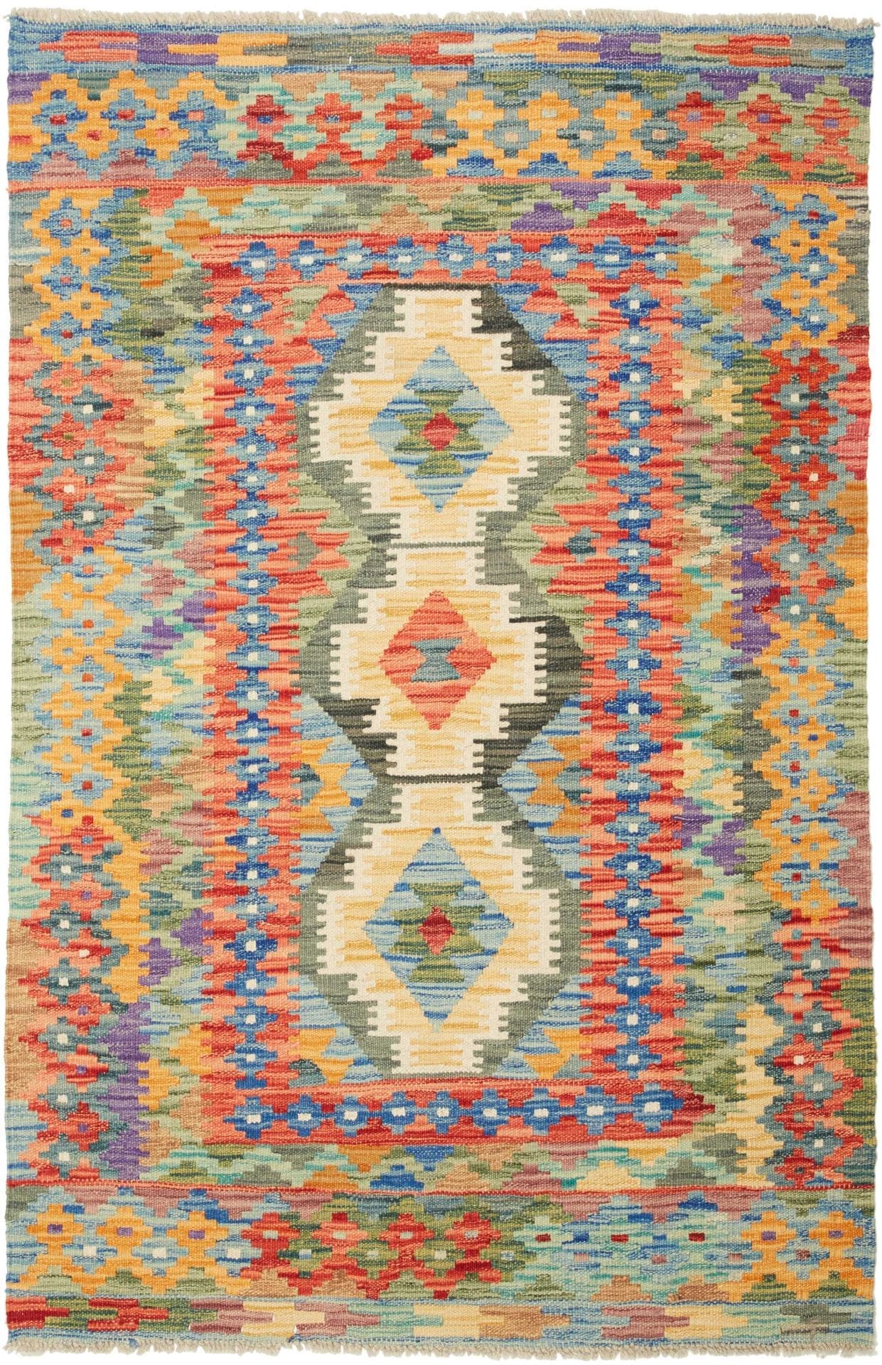 Kelim Teppich 106 x 152 cm, handgewebt, rustikales Flair aus Wolle